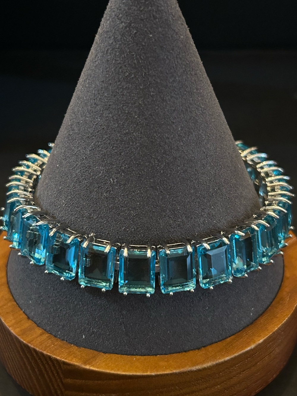 Blue Emerald-Cut Crystal Tennis Bracelet - Heavy Carat Weight- 7”- 8”
